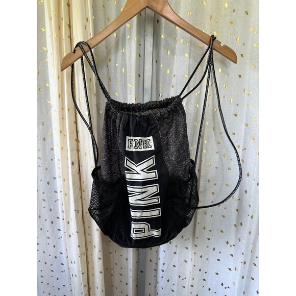 Victoria's Secret PINK Signature Logo Sporty Drawstring Backpack Tote Bag - Picture 2 of 4